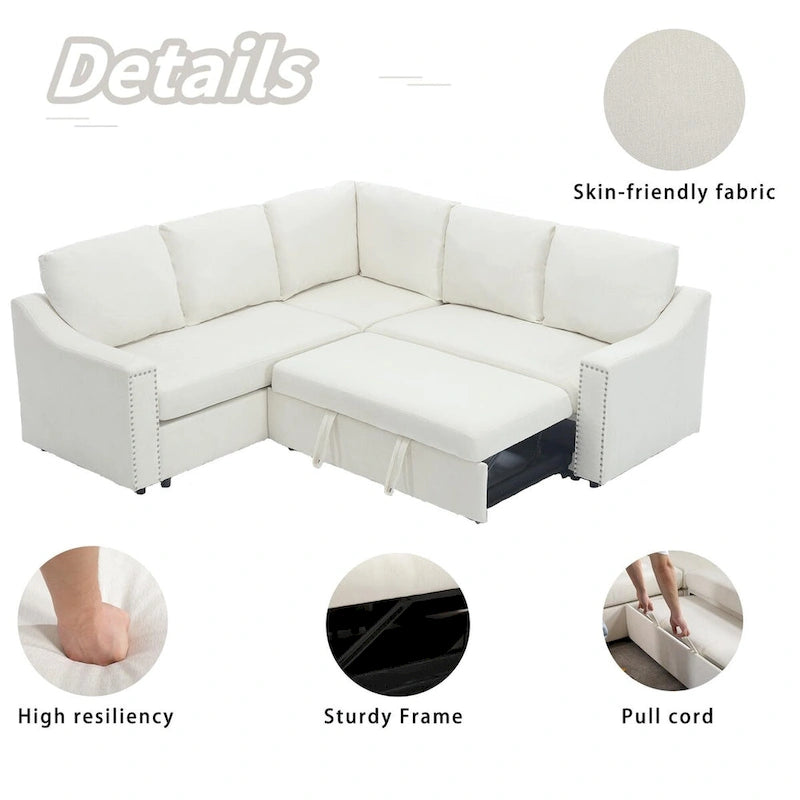 L-shaped Sofa with Pull-out Sofa Bed,Corner Sofa,Comfortable Living Room Furniture Set,Sleeper Sofa Bed,Corner Seat for Two