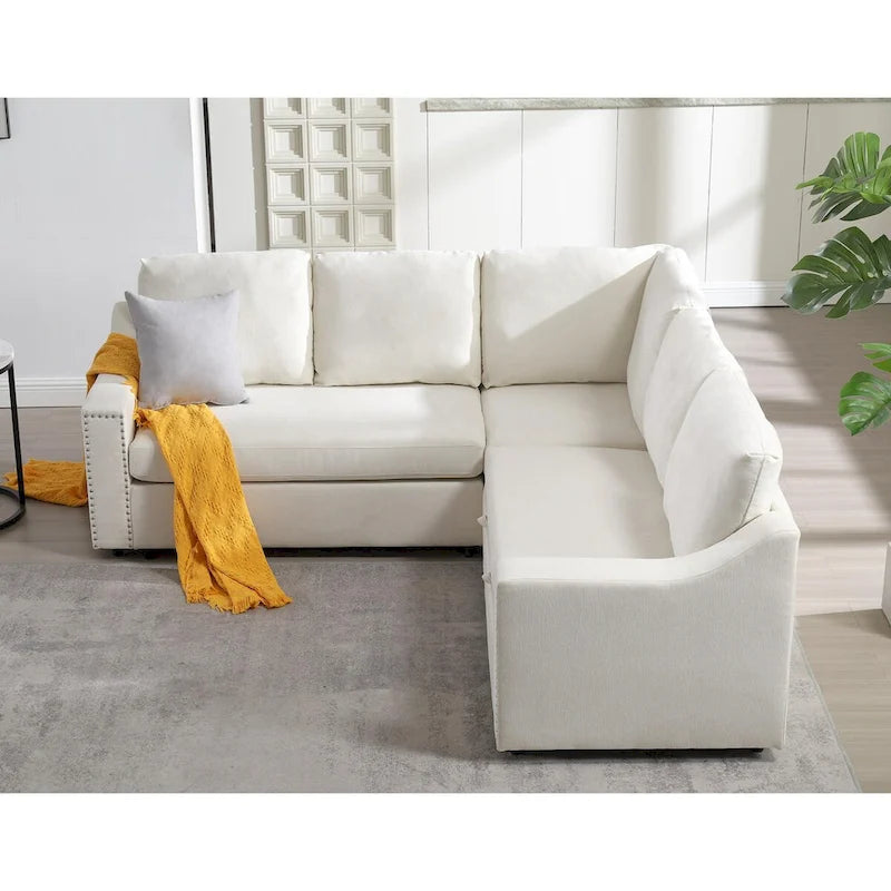 L-shaped Sofa with Pull-out Sofa Bed,Corner Sofa,Comfortable Living Room Furniture Set,Sleeper Sofa Bed,Corner Seat for Two