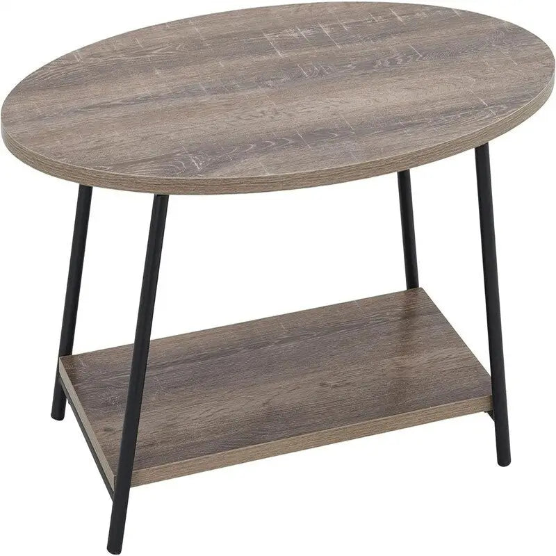 Oval Rustic Coffee Table with Storage Shelf - 23.43D x 39.37W x 16.54H