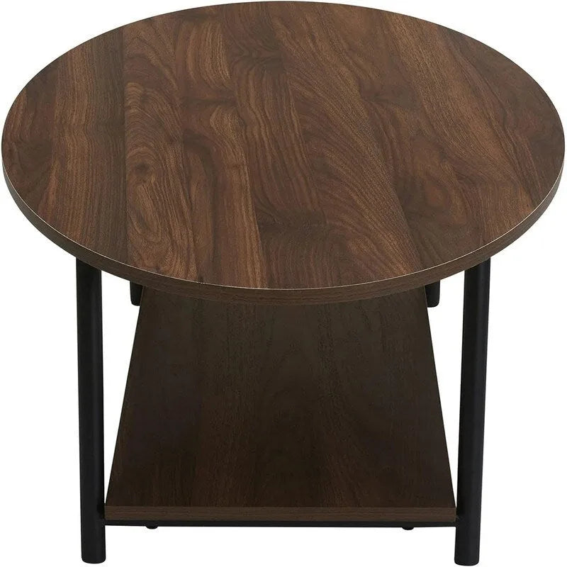 Oval Rustic Coffee Table with Storage Shelf - 23.43D x 39.37W x 16.54H