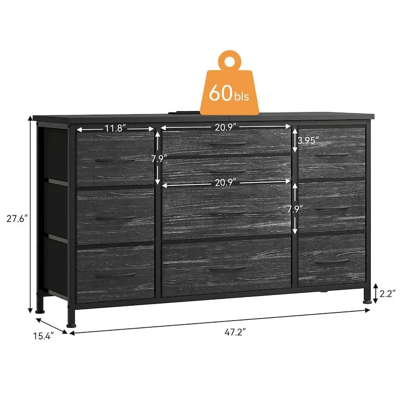 Bedroom Dresser with 10 Large Drawers for 55 Long TV Stand - 55 inches