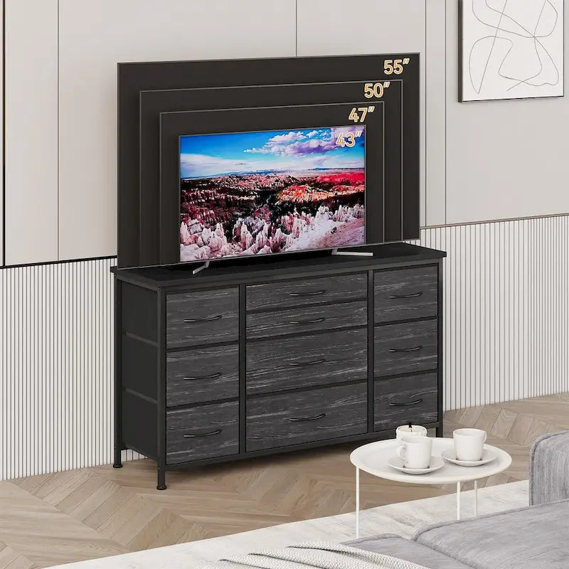 Bedroom Dresser with 10 Large Drawers for 55 Long TV Stand - 55 inches