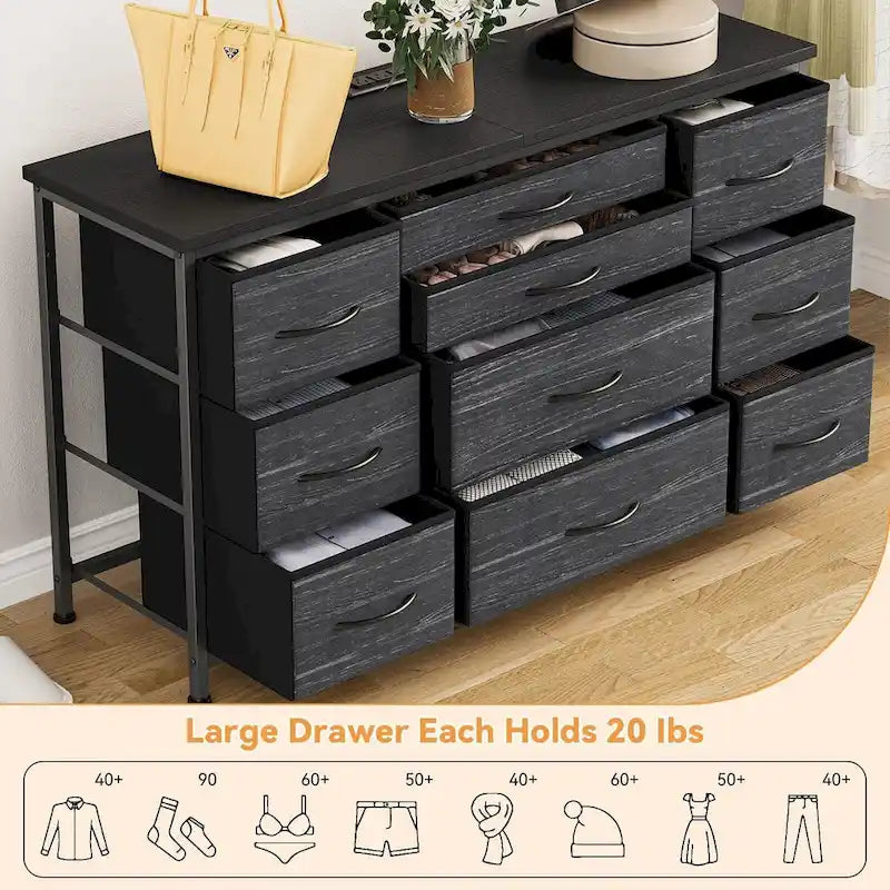 Bedroom Dresser with 10 Large Drawers for 55 Long TV Stand - 55 inches