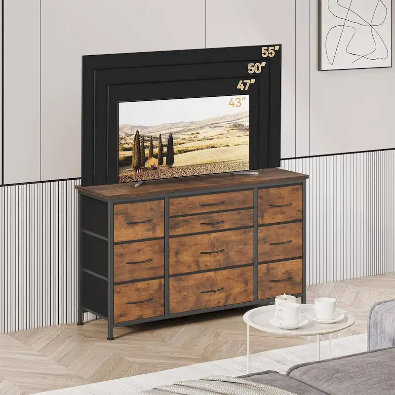 Bedroom Dresser with 10 Large Drawers for 55 Long TV Stand - 55 inches