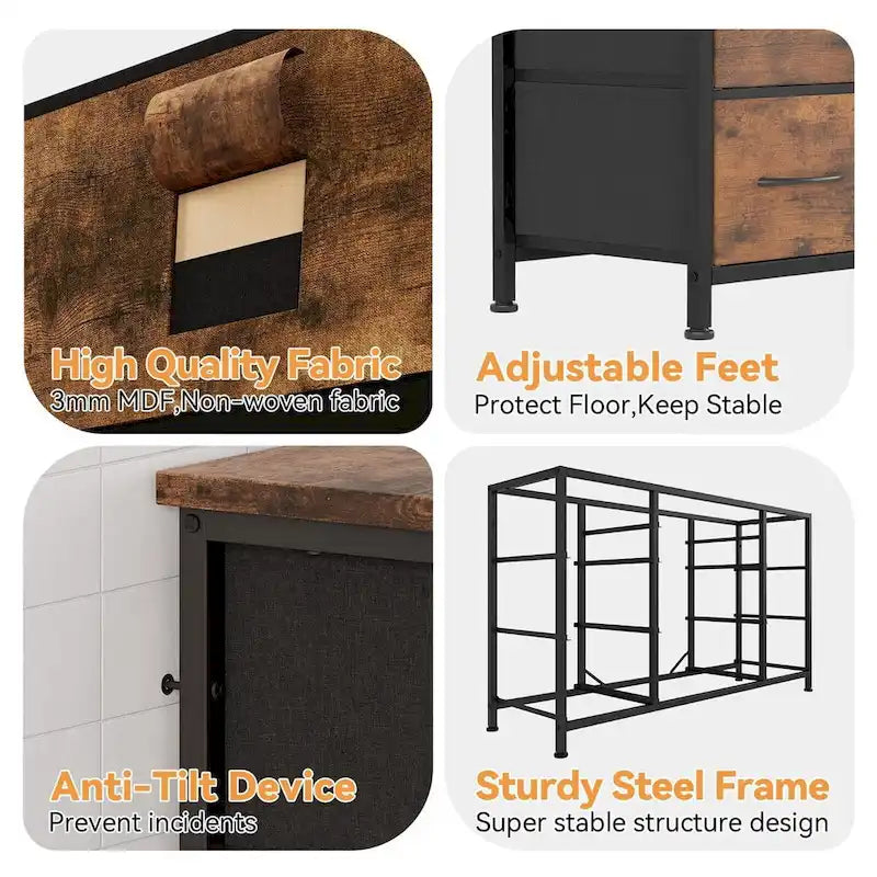 Bedroom Dresser with 10 Large Drawers for 55 Long TV Stand - 55 inches