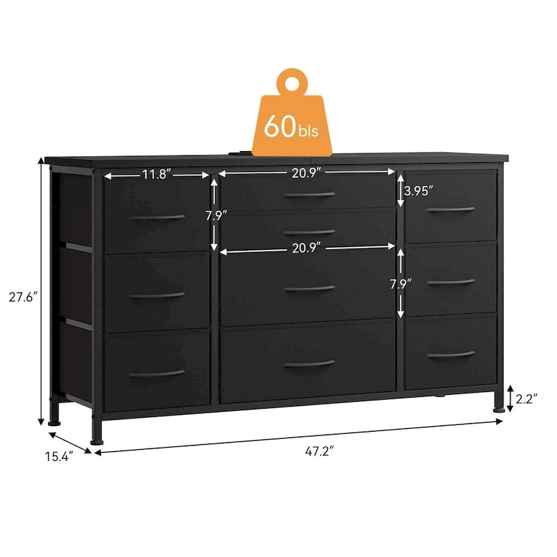 Bedroom Dresser with 10 Large Drawers for 55 Long TV Stand - 55 inches