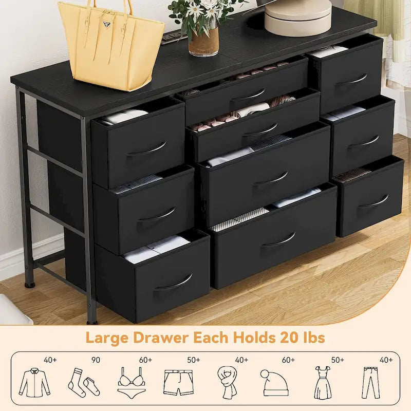 Bedroom Dresser with 10 Large Drawers for 55 Long TV Stand - 55 inches