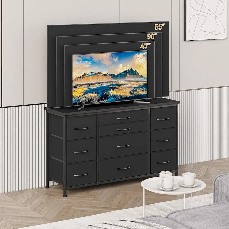 Bedroom Dresser with 10 Large Drawers for 55 Long TV Stand - 55 inches