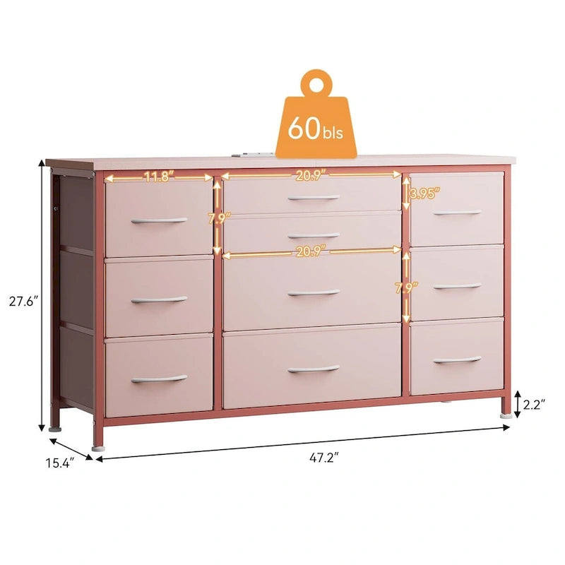 Bedroom Dresser with 10 Large Drawers for 55 Long TV Stand - 55 inches