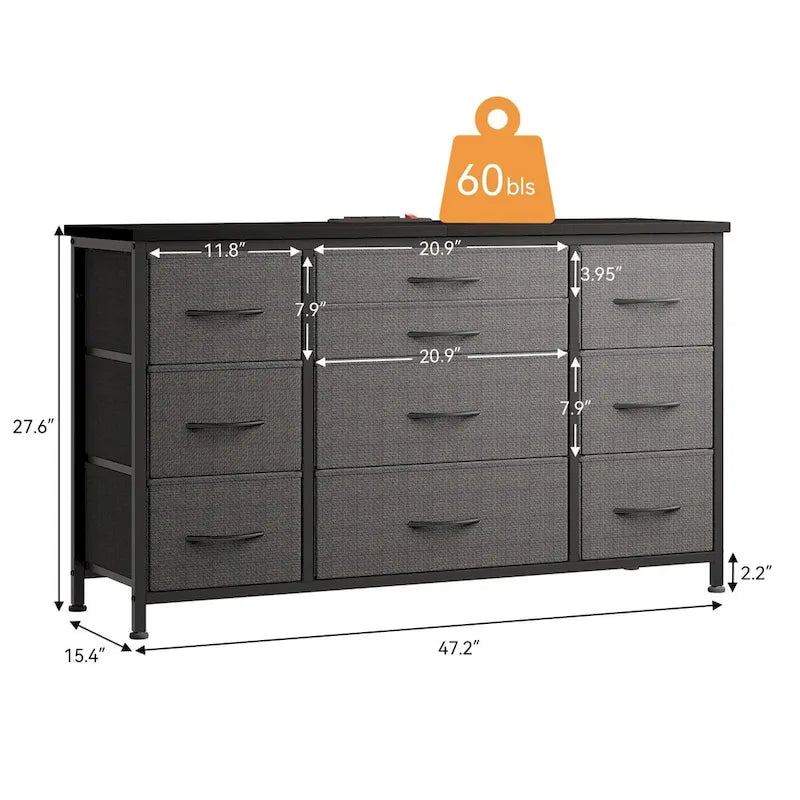 Bedroom Dresser with 10 Large Drawers for 55 Long TV Stand - 55 inches