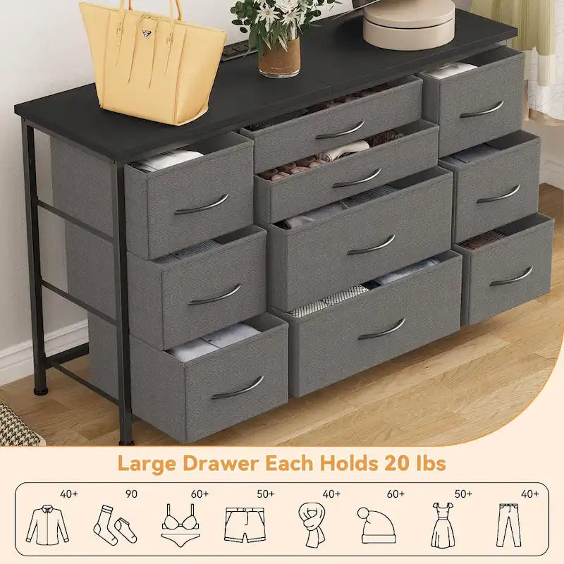 Bedroom Dresser with 10 Large Drawers for 55 Long TV Stand - 55 inches