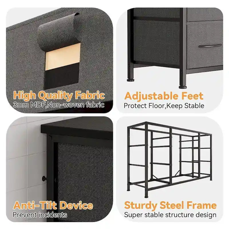 Bedroom Dresser with 10 Large Drawers for 55 Long TV Stand - 55 inches