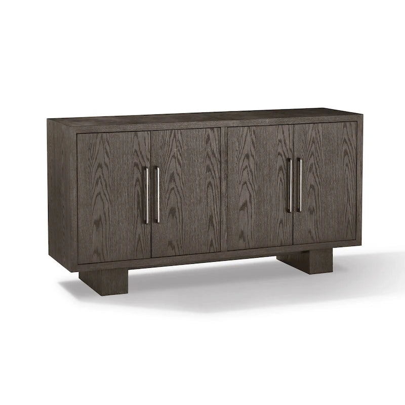 Mod 68 Inch Sideboard Buffet Cabinet, Rubberwood, Grain Details, Ash Gray
