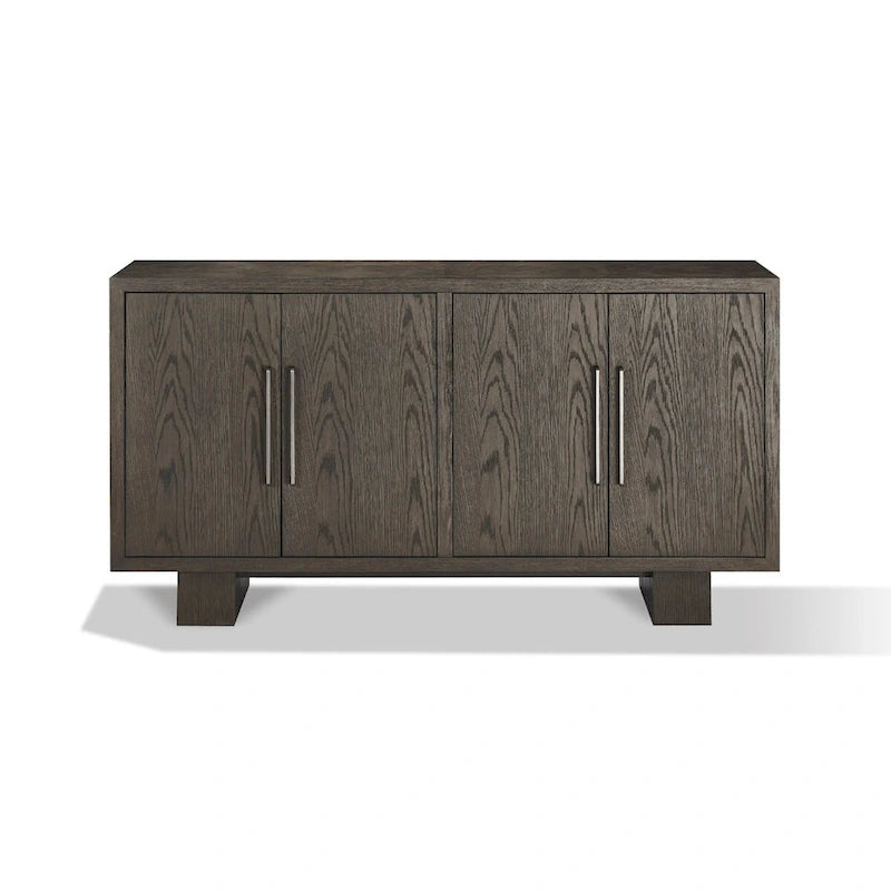 Mod 68 Inch Sideboard Buffet Cabinet, Rubberwood, Grain Details, Ash Gray
