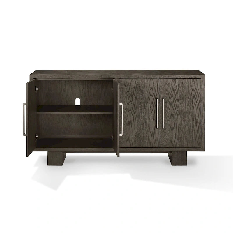 Mod 68 Inch Sideboard Buffet Cabinet, Rubberwood, Grain Details, Ash Gray
