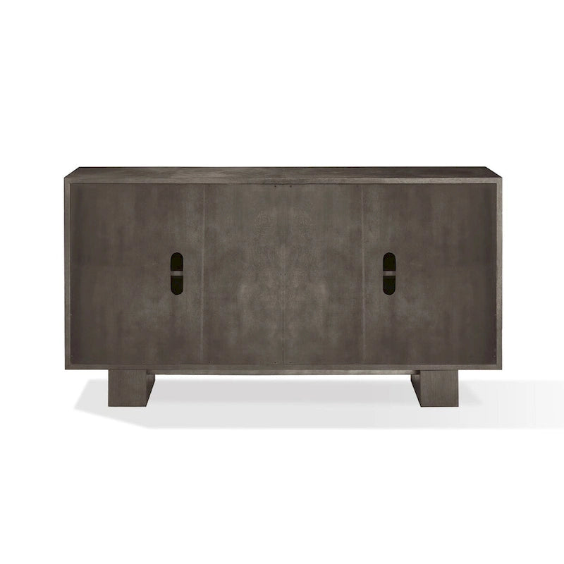 Mod 68 Inch Sideboard Buffet Cabinet, Rubberwood, Grain Details, Ash Gray