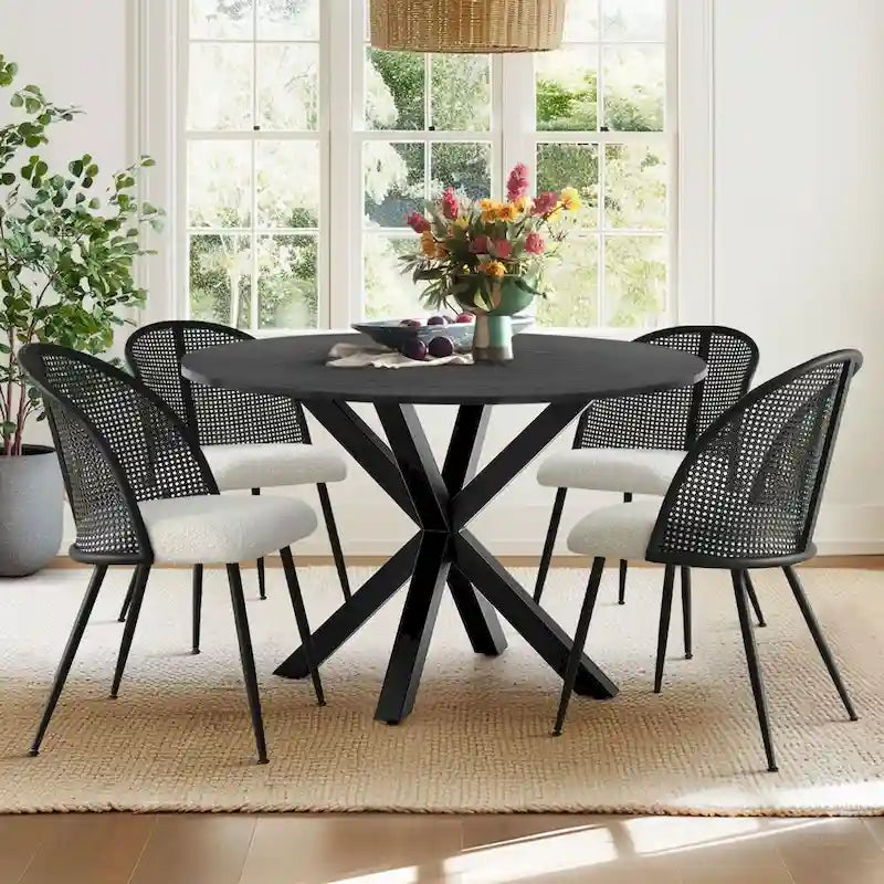 High Back Rattan Boucle Dining Chair