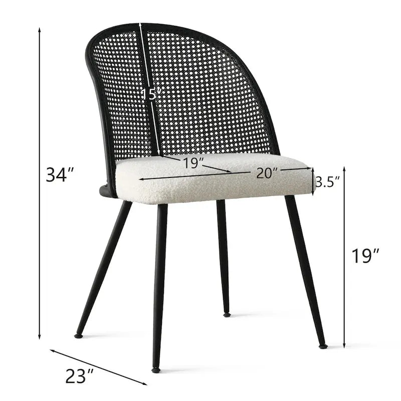 High Back Rattan Boucle Dining Chair