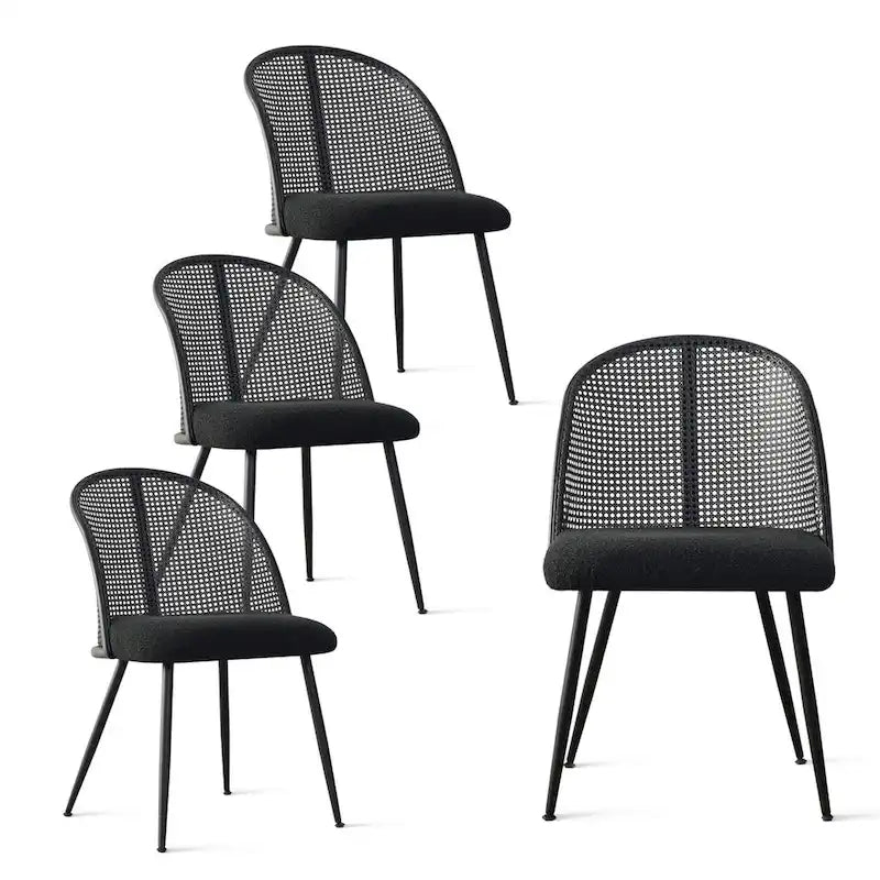 High Back Rattan Boucle Dining Chair