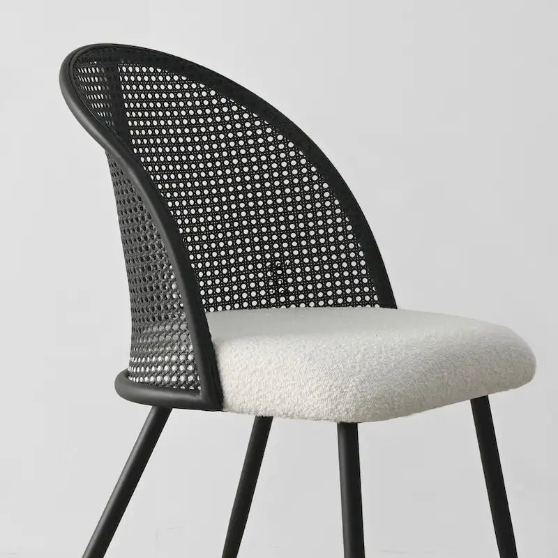 High Back Rattan Boucle Dining Chair
