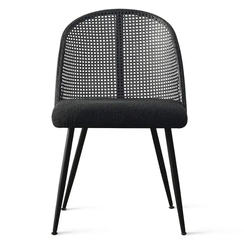 High Back Rattan Boucle Dining Chair