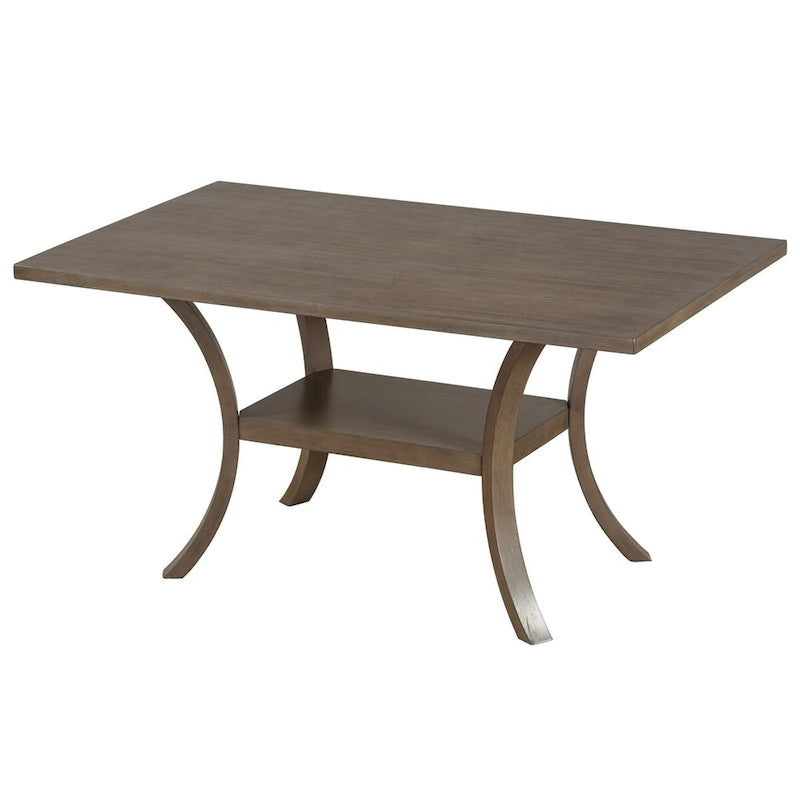 6-Piece Dining Table Set with Storage Shelf and Curved Legs, Kitchen Table Set with Bench and 4 Removable Cushions Dining Chairs