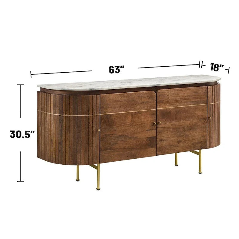 4 Doors Marble Top Dining Server in White and Natural