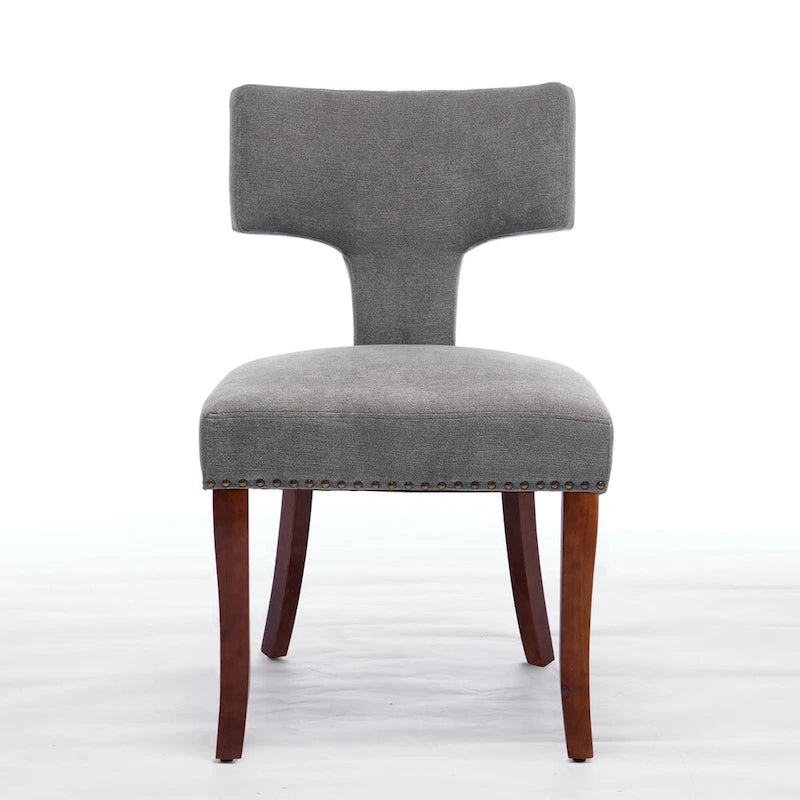 Modern Dining Chairs Set of 2, Farmhouse Linen Fabric Upholstered Accent Chair Curved Backrest with Copper Nails around