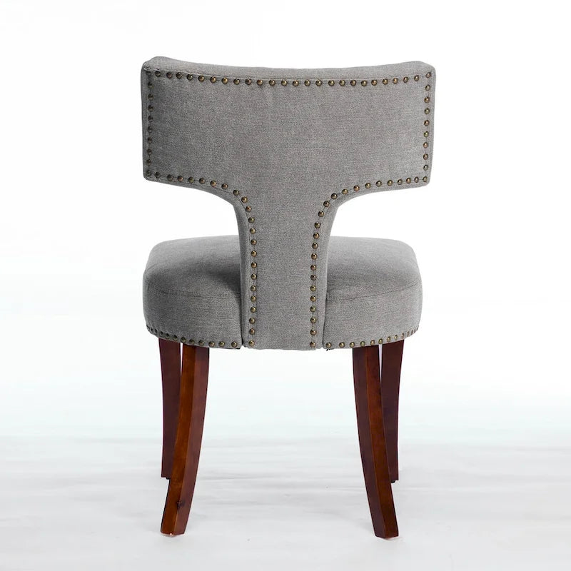 Modern Dining Chairs Set of 2, Farmhouse Linen Fabric Upholstered Accent Chair Curved Backrest with Copper Nails around