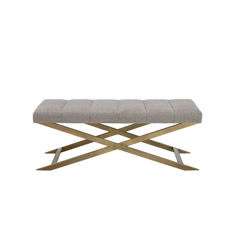Modrest Xane Contemporary Grey Fabric & Brushed Brass Bench
