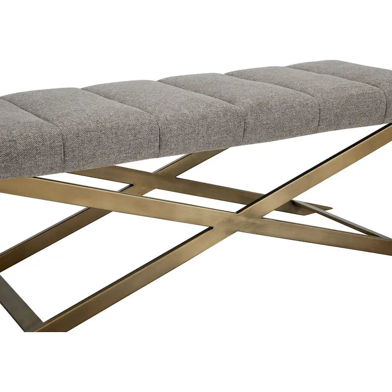 Modrest Xane Contemporary Grey Fabric & Brushed Brass Bench