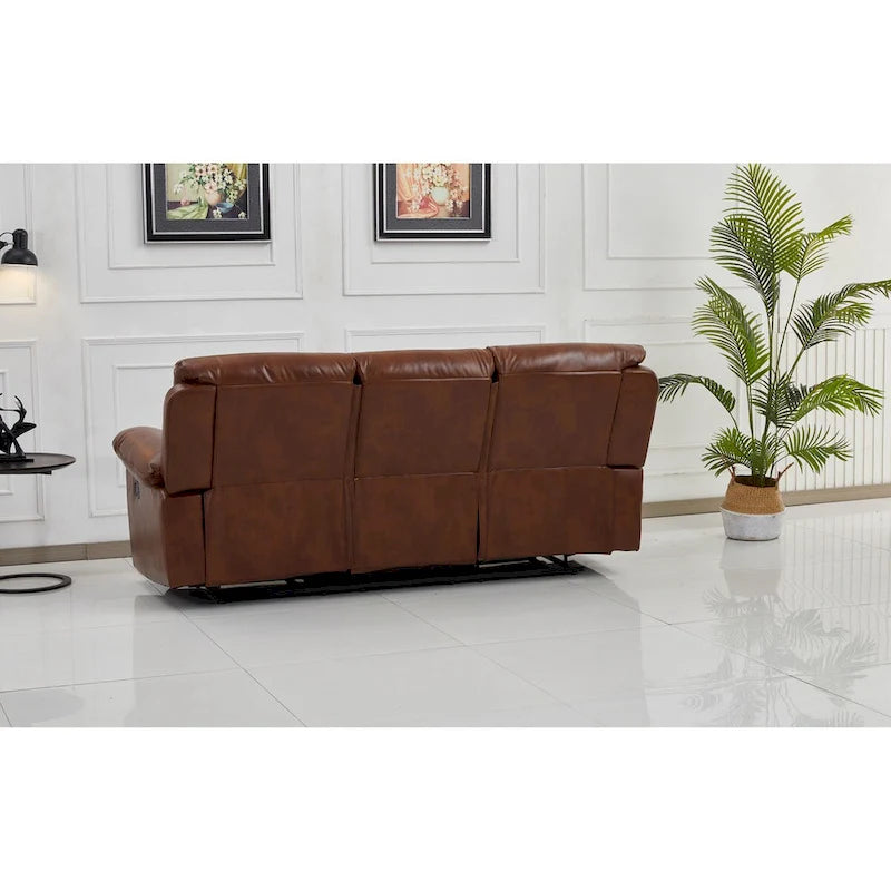 Betsy Furniture Bonded Leather Manual Rclining 3-seat Sofa Couch in Orange 8062