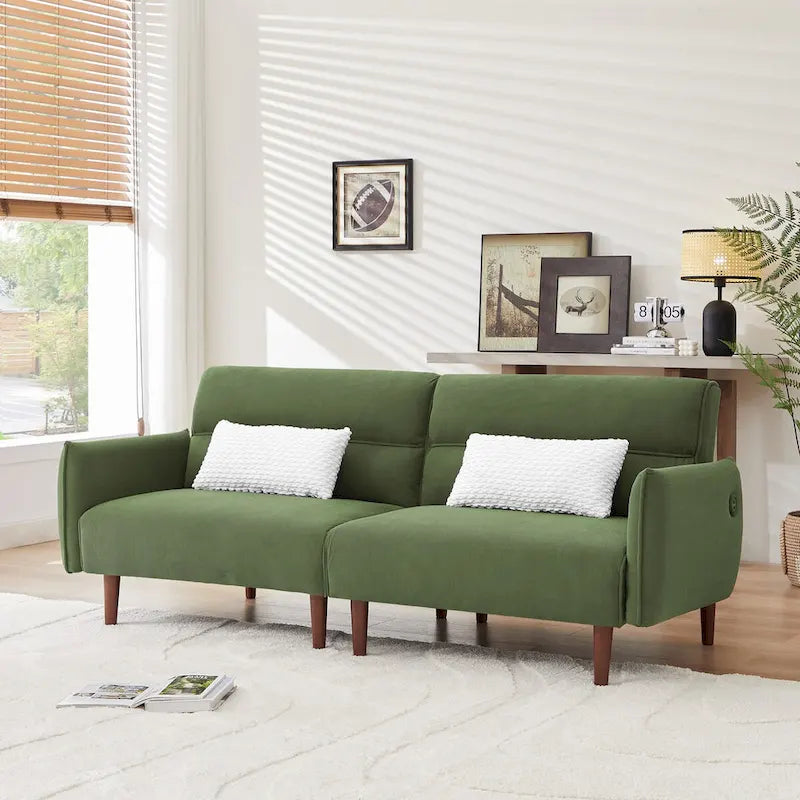Convertible Futon Sofa Bed, Adjustable Couch Sleeper, Couch Corduroy Fabric Comfy Sofa bed with Wooden Legs & 2 Pillows
