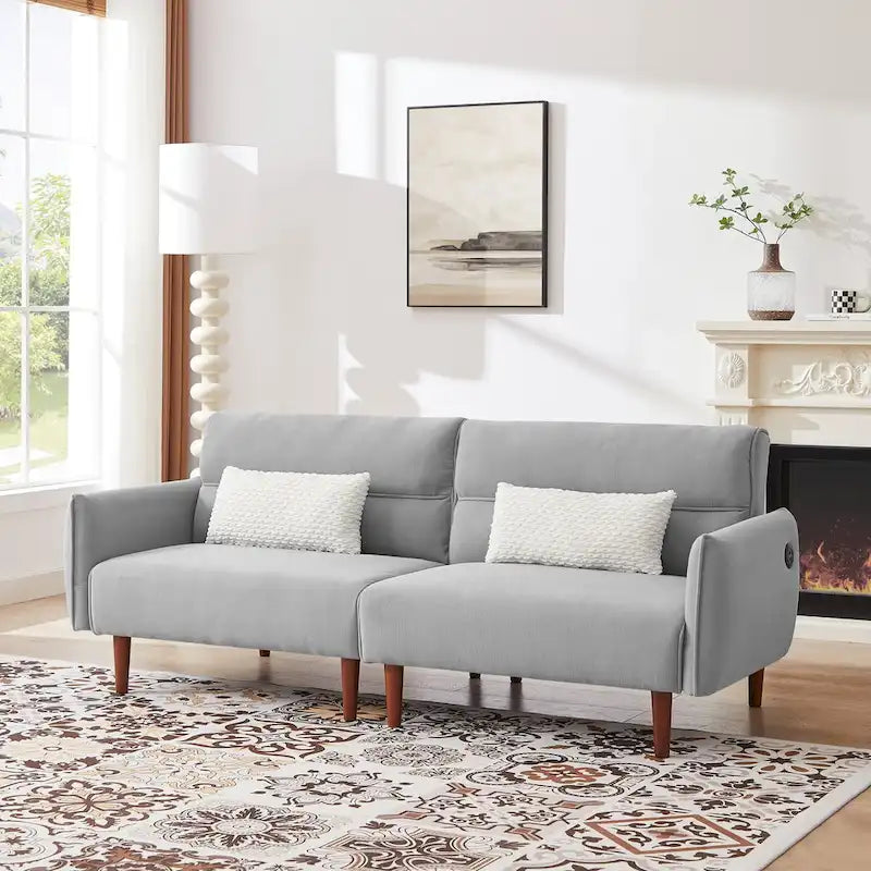 Convertible Futon Sofa Bed, Adjustable Couch Sleeper, Couch Corduroy Fabric Comfy Sofa bed with Wooden Legs & 2 Pillows