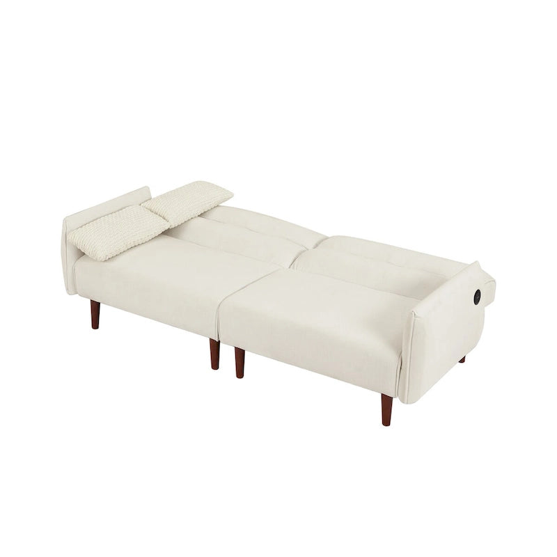 Convertible Futon Sofa Bed, Adjustable Couch Sleeper, Couch Corduroy Fabric Comfy Sofa bed with Wooden Legs & 2 Pillows