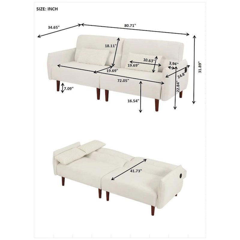 Convertible Futon Sofa Bed, Adjustable Couch Sleeper, Couch Corduroy Fabric Comfy Sofa bed with Wooden Legs & 2 Pillows