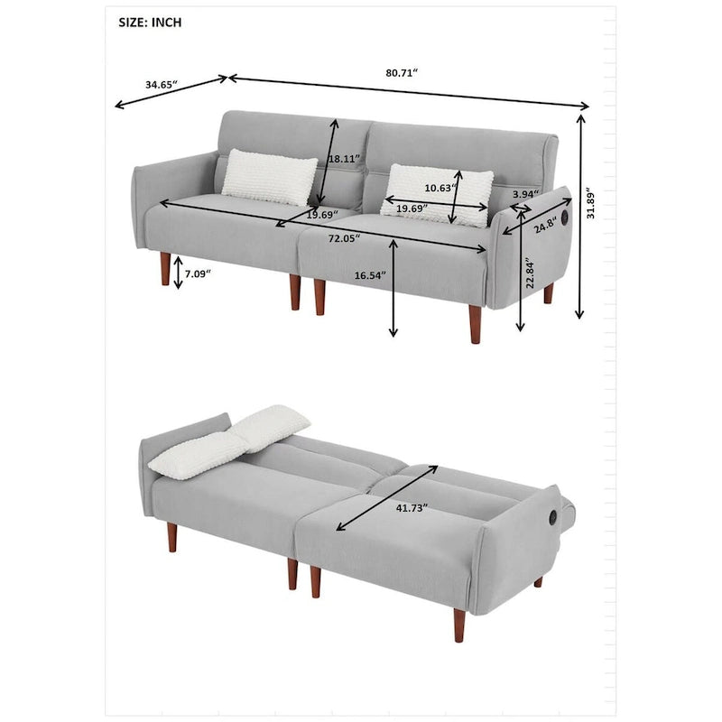 Convertible Futon Sofa Bed, Adjustable Couch Sleeper, Couch Corduroy Fabric Comfy Sofa bed with Wooden Legs & 2 Pillows