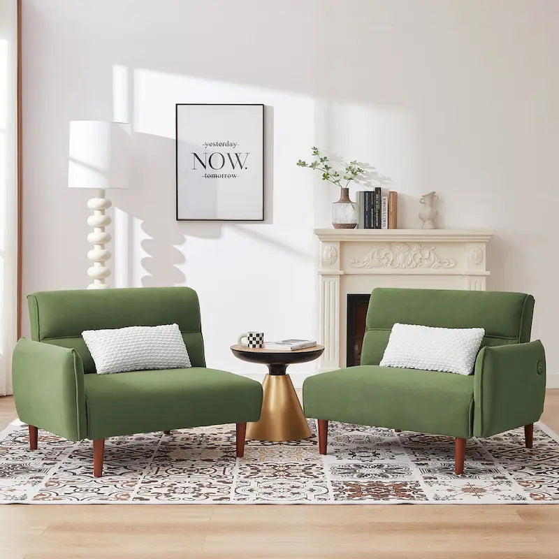 Convertible Futon Sofa Bed, Adjustable Couch Sleeper, Couch Corduroy Fabric Comfy Sofa bed with Wooden Legs & 2 Pillows