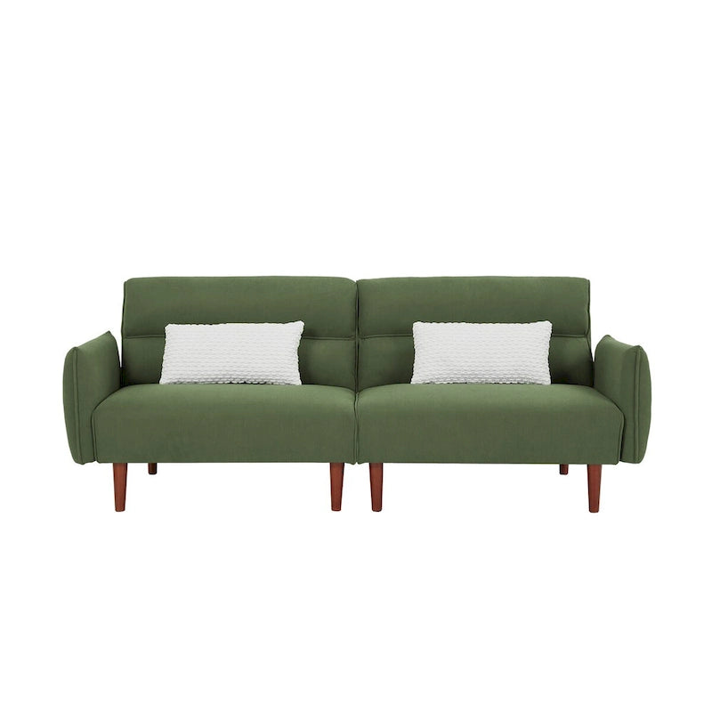 Convertible Futon Sofa Bed, Adjustable Couch Sleeper, Couch Corduroy Fabric Comfy Sofa bed with Wooden Legs & 2 Pillows