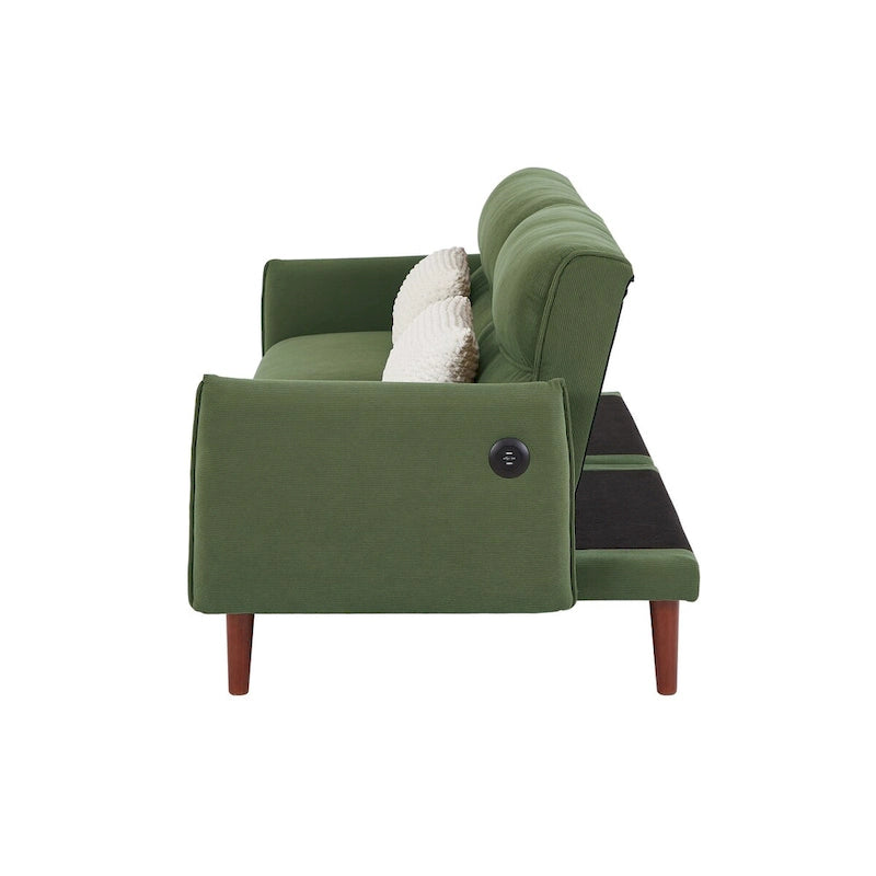 Convertible Futon Sofa Bed, Adjustable Couch Sleeper, Couch Corduroy Fabric Comfy Sofa bed with Wooden Legs & 2 Pillows