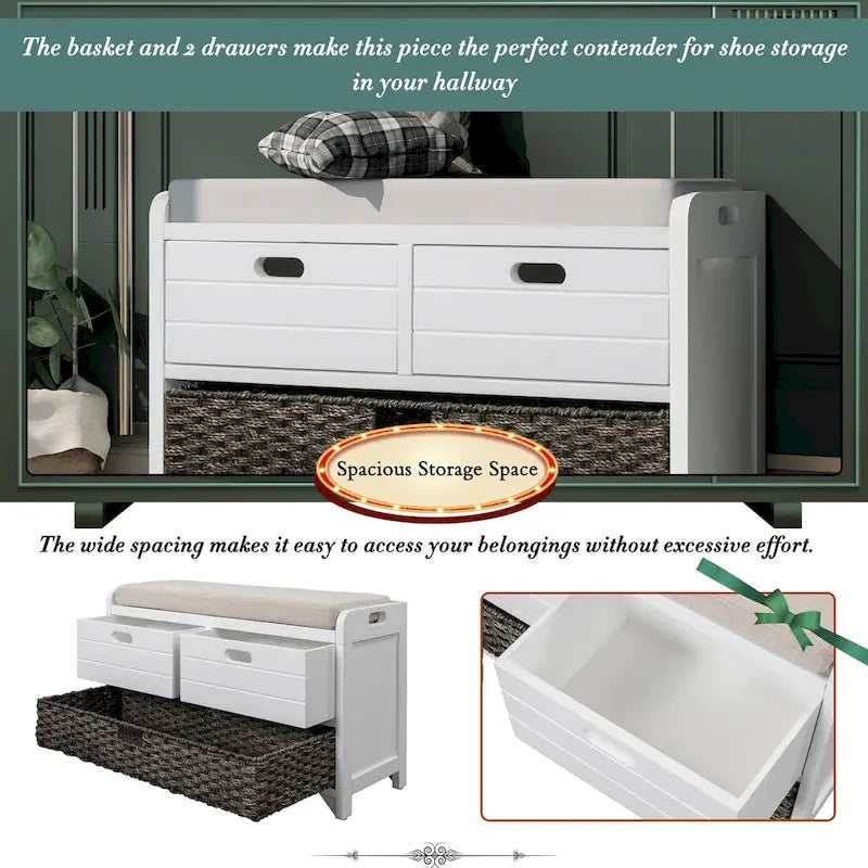 Storage Bench with Removable Basket and 2 Drawers