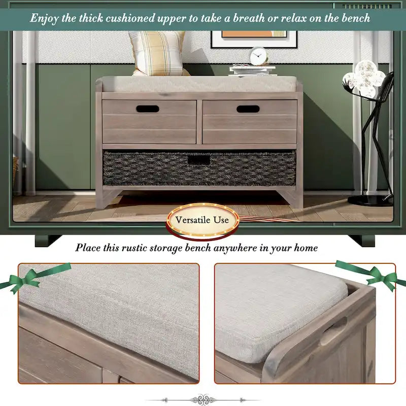 Storage Bench with Removable Basket and 2 Drawers