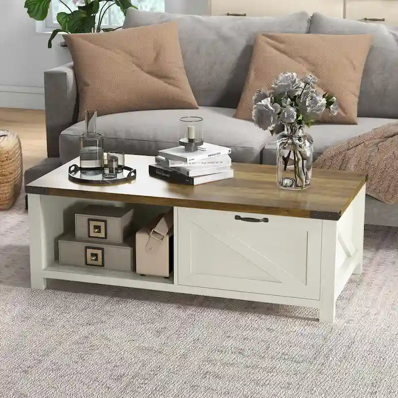 Farmhouse Coffee Table with Storage and Drawer