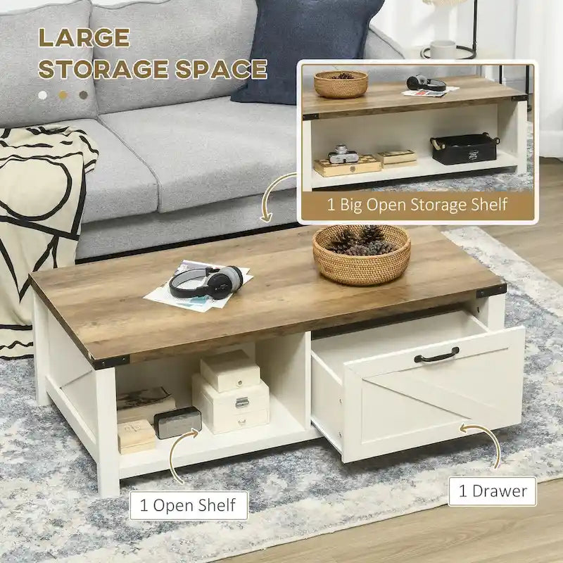 Farmhouse Coffee Table with Storage and Drawer