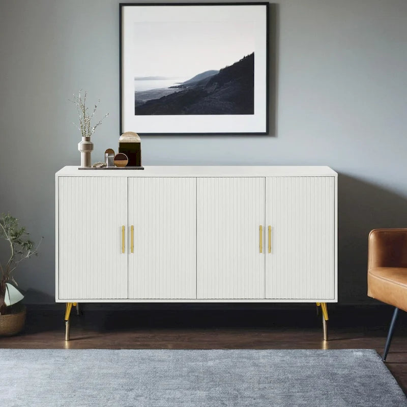 Wood TV Stand with Storage Cabinet & Adjustable Shelves, Media TV Console for Living Room Bedroom