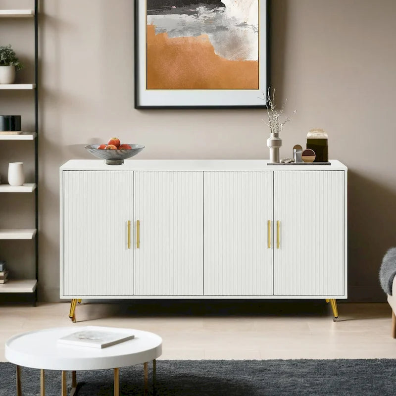 Wood TV Stand with Storage Cabinet & Adjustable Shelves, Media TV Console for Living Room Bedroom