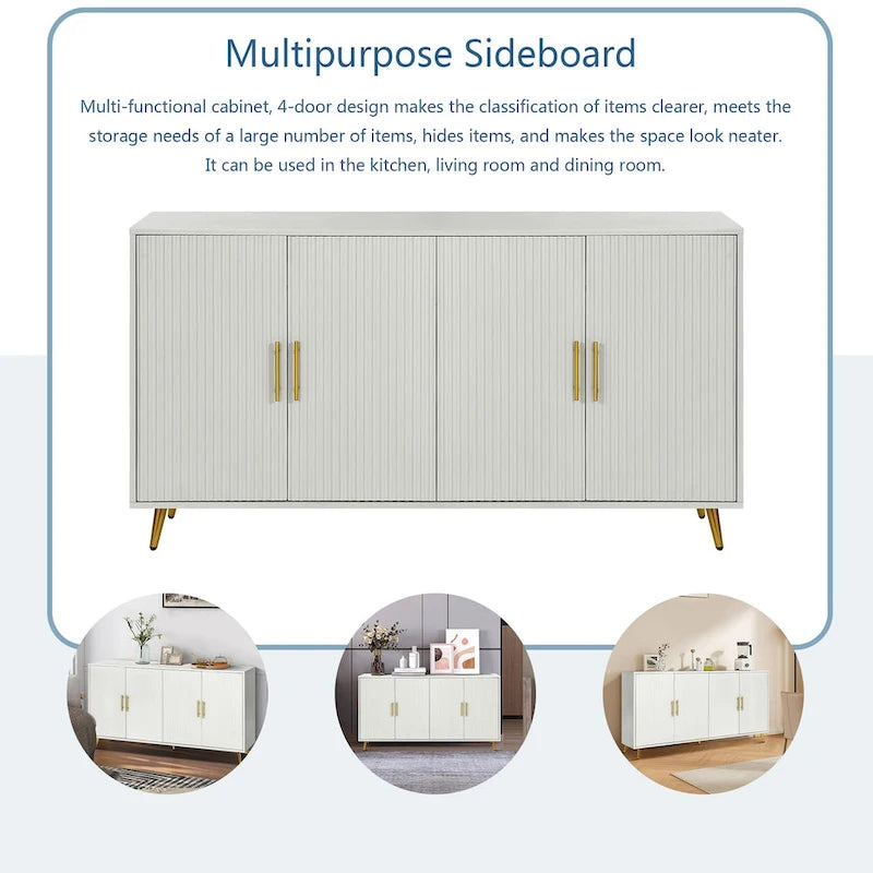 Wood TV Stand with Storage Cabinet & Adjustable Shelves, Media TV Console for Living Room Bedroom