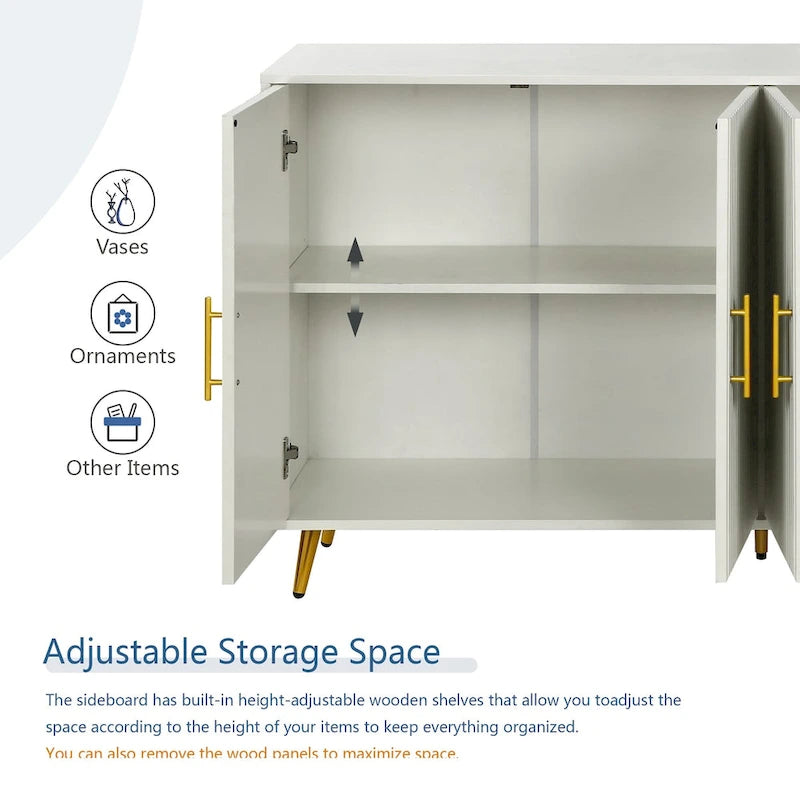 Wood TV Stand with Storage Cabinet & Adjustable Shelves, Media TV Console for Living Room Bedroom