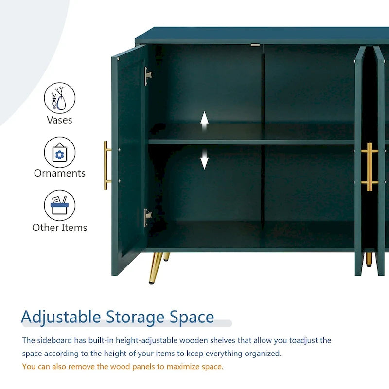 Wood TV Stand with Storage Cabinet & Adjustable Shelves, Media TV Console for Living Room Bedroom