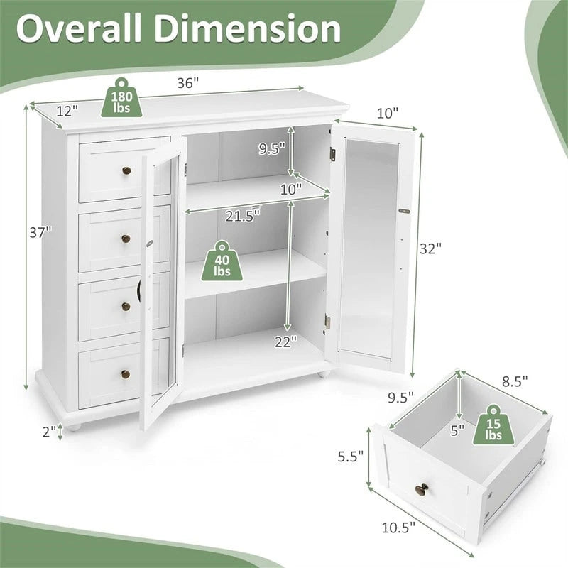 Sideboard Buffet Storage Cabinet - 12D x 36W x 37H
